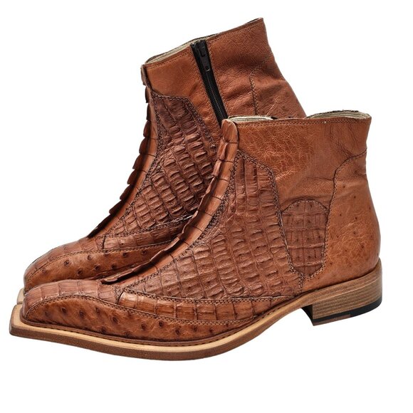 Exotic Fennix Italy Hornback Crocodile Ostrich Brown sz 9 Chelsea Dress Zip Boot - Picture 13 of 16